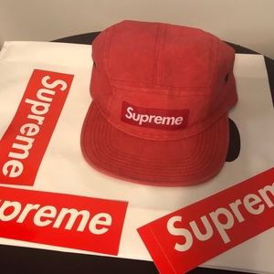 Supreme Red Washed Linen Camp Cap